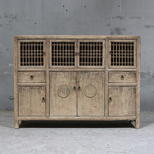 <b>Rustic</b> Wood <b>Sideboard</b> Cabinet with Lattice Doors and Drawers Antique Storage Console for Dining Room Furniture - Product Image 1