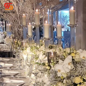 SMOOTH Customized Set Of 5 Crystal Candle Holders Crystal Glass Candle Holders for Wedding <b>Table</b> Decoration - Product Image 3