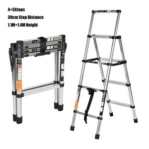Thép không gỉ đôi bên Kính thiên văn thang có thể gập lại hộ gia đình 4 + 5 bước thang 1.4m Thang gấp tùy chỉnh 330lbs - Product Image 1