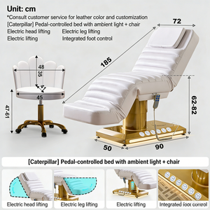 Premium Lash & Facial <b>Bed</b> 3 Motor Electric Lift Spa <b>Bed</b> with <b>LED</b> Ambient Light & Golden Base ABS Material Soap for Home Use - Product Image 4