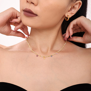 <span class=keywords><strong>Collier</strong></span> de perles en pierre naturelle colorée pour femme, en <span class=keywords><strong>acier</strong></span> <span class=keywords><strong>inoxydable</strong></span> plaqué or 18 carats, avec pendentif zircon Dopamine, bijoux inaltérables - Product Image 1