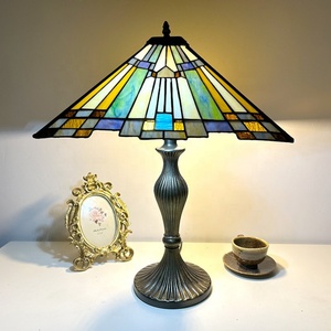 LongHuiJing 16inch Mediterranean Simple Style Classic Geometric Handcrafted Eco-Friendly Stained Glass Dome Amber Table - Product Image 1