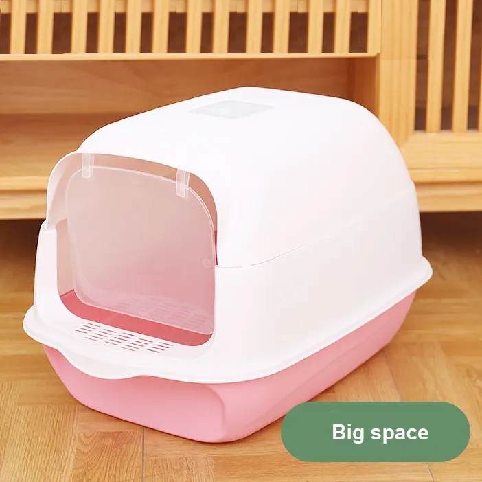 Kedi tuvalet Pet tamamen kapalı tepsi kepçe ile yatak ekstra büyük uzay kum kabı