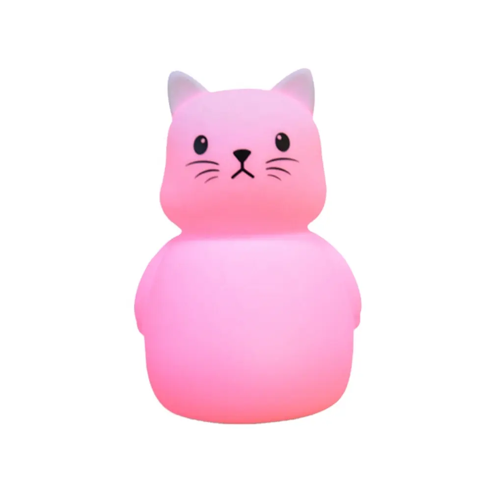 Lovely Small Cat Baby Night Light Soft Silicone with Tap Remote Switch Control LED Light
