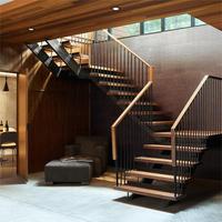 Escaliers en bois massif en acier avec éclairage LED escalier droit à balustrade en verre Escalier suspendu en bois personnalisé
