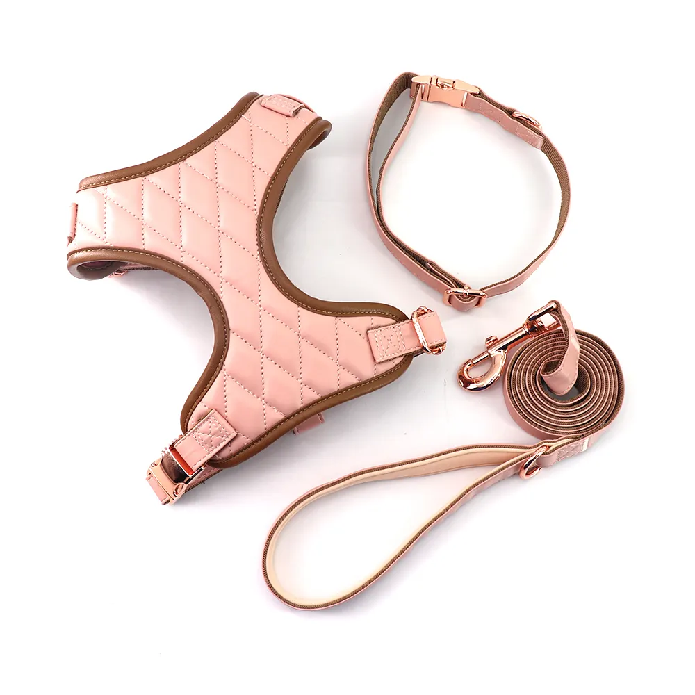 High Quality Lovely Colorful PU Leather Dog Harness Matching Leash Collar For Small And Medium Dogs