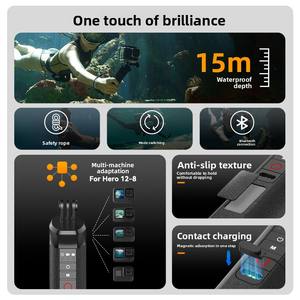 Perche à selfie étanche TELESIN avec barre de flottabilité, sangle de maintien et télécommande sans fil pour <span class=keywords><strong>GoPro</strong></span> <span class=keywords><strong>Hero</strong></span> 9 10 <span class=keywords><strong>11</strong></span> 12 - Product Image 3