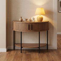Table console au design unique avec motif ondulé, tiroirs de rangement, style bois brun, panneau demi-lune pour salon, hôtel