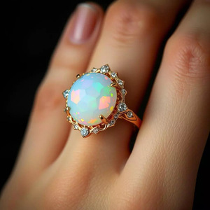 Anello Vintage Stile Opale con Zirconi, Elegante Gioiello da Donna per Feste e Regali - Product Image 1
