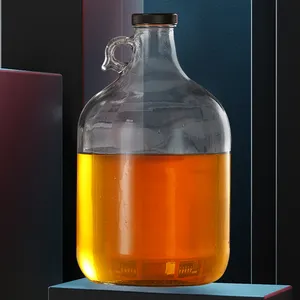 圆形玻璃汽包，带手柄，用于酿造啤酒容器瓶包装伏特加/烈酒/白酒/葡萄酒琥珀色透明