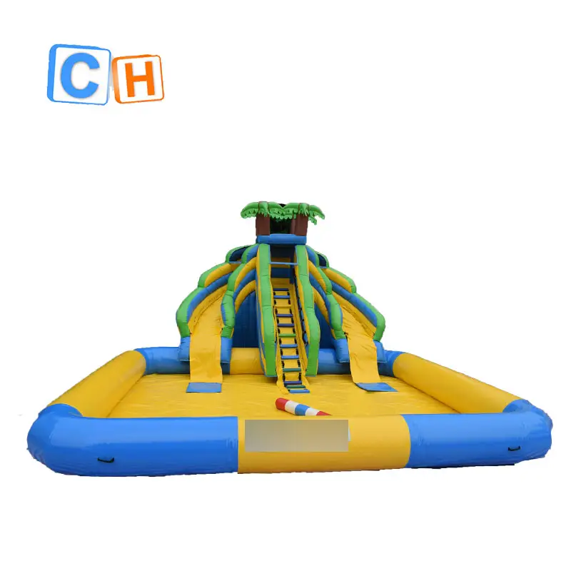 CH Inflatable Palm Tree Inflatable Water Slide Double Slide Inflatable Water Slides With Swimming Pool For Kids