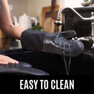 Gants de four en silicone isolants et antidérapants, couleur unie, doublure en coton, pour la cuisson - Product Image 6