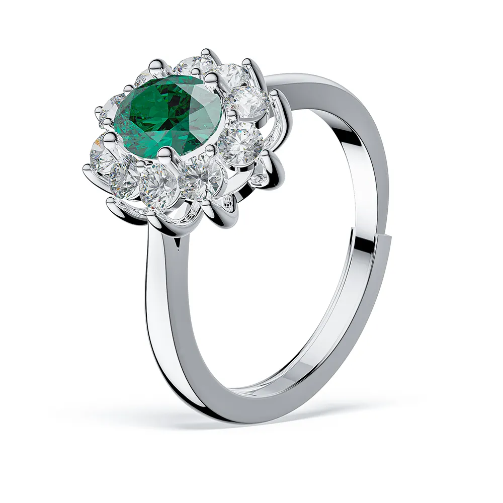 Dortnover Minimalist Style Womens Jewelry Genuine Gemstone Halo Emerald Rings Gold Platinum Rhodium Plated Engagement Ring