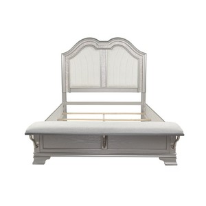Modern Contemporary Elegant Soft <b>Queen</b> <b>Size</b> <b>Bed</b> Built-in Footboard Bench Upholstered USB Design Gray Finish Apartment-Friendly - Product Image 5