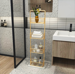 Étagère <span class=keywords><strong>de</strong></span> <span class=keywords><strong>salle</strong></span> <span class=keywords><strong>de</strong></span> <span class=keywords><strong>bain</strong></span> dorée, noire et blanche à 3 niveaux, porte-serviettes autoportant, étagère à vêtements avec base en marbre - Product Image 4