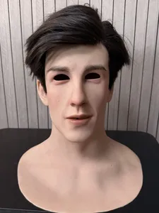 قناع سيليكون واقعي بشعر طويل، قناع رأس كامل لرجل وسيم، مناسب للهالوين والتنكر والمسرح - Product Image 1