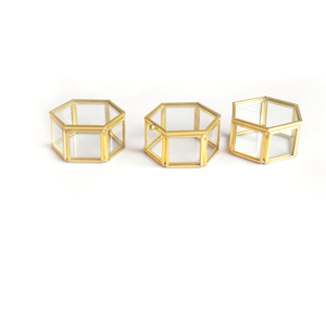 Hexagonal Brass Glass <strong>Proposal</strong> <strong>Ring</strong> Holder Bearer <strong>Box</strong> for Wedding Ceremony Gold Personalized Flower Trinket Jewelry Display Case - Product Image 5
