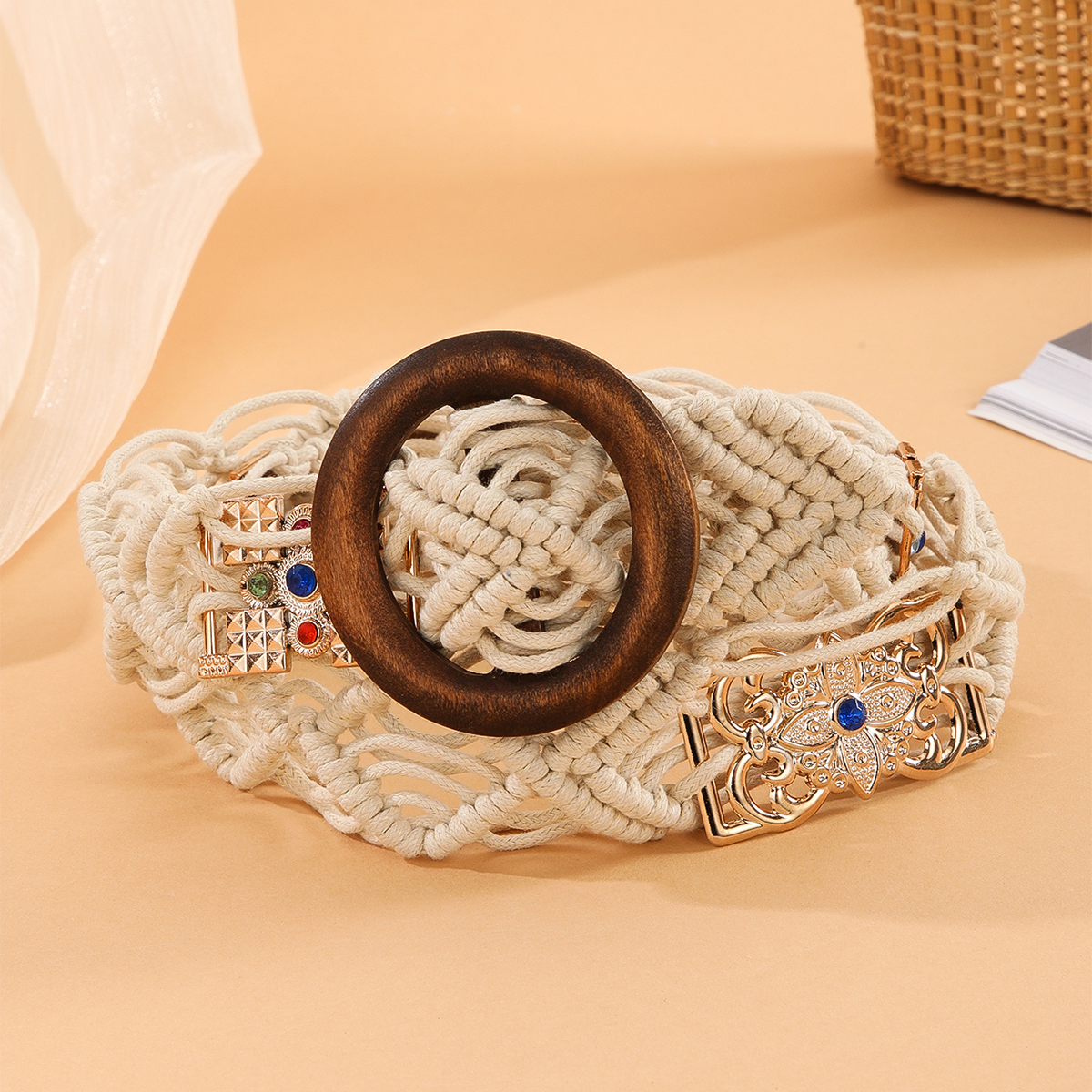 Оптовая продажа ретро восковая веревка плетеная деревянная пряжка леди сладкий пояс Плетеный ремень Прямая поставка с завода