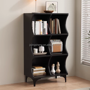 1PC Étagère <span class=keywords><strong>de</strong></span> rangement blanche/noire en MDF, bibliothèque à 6 cubes, meuble <span class=keywords><strong>de</strong></span> rangement élégant pour salon, style moderne - Product Image 2