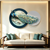 Décoration murale moderne en relief 3D de luxe, paon, peinture décorative artisanale en résine + HDF, décoration murale pour la maison, salon