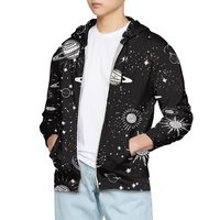 Sweat-shirt à capuche imprimé sur toute la surface Hip Hop Streetwear Galaxy Planet pour hommes, système solaire spatial, décontracté, écologique