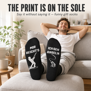 Chaussettes de pêche pour hommes, motif texte allemand amusant, noires, cadeau pour pêcheur, anniversaire, fête des pères, respirantes, personnalisées, pour sports de plein air - Product Image 1