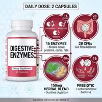 Suplementos Herbales OEM, Cápsulas de Enzimas Digestivas, Mezcla Compleja de Prebióticos y Probióticos, Cuidado Digestivo Intestinal, 60 Cápsulas Personalizadas