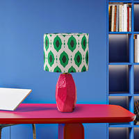 Lampe de table en céramique rose moderne avec abat-jour en tissu à motifs, lumière de bureau à 3 couleurs réglables pour la chambre à coucher, le salon, la décoration de la maison