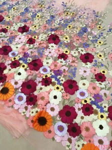 T-mart Most Popular Tulle Lace Fabric for Wedding Dress Hot Sale <strong>Sunflower</strong> Floating <strong>Embroidered</strong> 3D Flower Net Lace Fabrics - Product Image 5