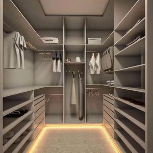 Armoires de dressing sur mesure YALIG pour toute la maison, design luxueux, gris minimaliste, en forme de U, en MDF - Product Image 6