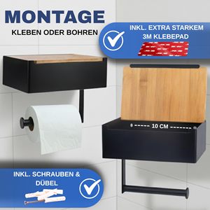 Moderno Portarotolo <span class=keywords><strong>per</strong></span> <span class=keywords><strong>Carta</strong></span> Igienica in Acciaio Inox e Bambù con Scatola <span class=keywords><strong>per</strong></span> <span class=keywords><strong>Salviette</strong></span> Umidificate <span class=keywords><strong>per</strong></span> <span class=keywords><strong>Bagno</strong></span> Senza Foratura - Product Image 4