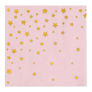 Disposable Gold Star Printed Square Paper Napkins 250mm Pink For Birthday Parties And Events - Product Image 5