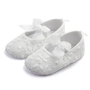 Zapatos planos para niña recién nacida, calzado con lazo de diseño de flores, Primavera/otoño