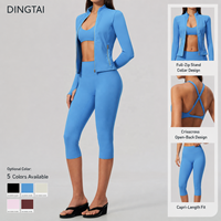 Ensemble de yoga 3 pièces Dingtai pour femme : veste zippée, soutien-gorge de sport, leggings taille haute sculptants, tenue de fitness athleisure