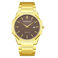 Gelang Baja Tahan Karat Dua Warna Perak Emas dengan Bezel Oktagonal, Mesin Quartz Jepang 10ATM, Gaya Bisnis Mewah