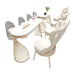 Table à ongles minimaliste nordique en or, mobilier de salon de manucure moderne de luxe léger, ensemble table et chaise pour salon de manucure - Product Image 6
