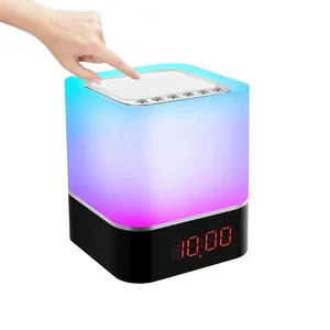 Lampu sentuh kontrol musik, pengeras suara nirkabel 5 dalam 1 samping tempat tidur dengan kalender Digital jam Alarm hadiah terbaik