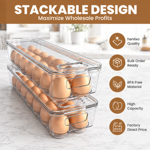 Produit Tendance 2026 : Organisateur d'œufs transparent robuste grande capacité à 32 compartiments avec couvercle pour rangement latéral de réfrigérateur de cuisine - Product Image 1