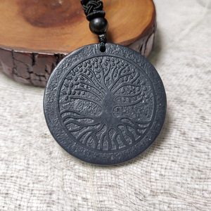 Pendentif en <span class=keywords><strong>shungite</strong></span> russe à motifs multiformes rétro tendance, <span class=keywords><strong>bijoux</strong></span> en cristal spirituel avec protection contre les radiations, cadeau en graphite - Product Image 5