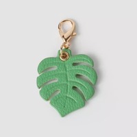 Porte-clés en cuir PU avec pendentif ajouré motif feuille tropicale et fleur, fermoir mousqueton doré pour breloques de sac