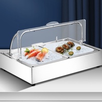 Hotel- und Restaurantbedarf Buffet-Vitrine Speisenpräsentationsbehälter mit PC-Abdeckung Kalte Edelstahl-Buffetausrüstung für Restaurants