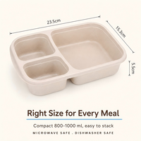 Boîtes à lunch en paille de blé les plus vendues, design à 3 compartiments, chauffables au micro-ondes, écologiques, lavables au lave-vaisselle