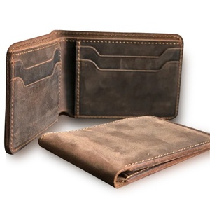 <b>Waterproof</b> Handmade Crazy Horse Genuine Leather Slim Short Mens <b>Wallets</b> Bifold Open Closure Polyester Lining Billeteras - Product Image 1