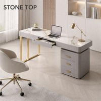 Bureau de direction moderne en MDF E1 avec plateau en pierre frittée et trois tiroirs à poignées pour bureau à domicile et mobilier commercial