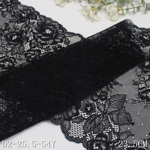 Lãng mạn Đen 23cm đàn hồi ren ưa thích hoa căng ren lưới vải dệt kim spandex nylon ren <span class=keywords><strong>TRIM</strong></span> cho đồ lót quần áo - Product Image 5