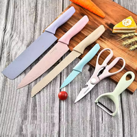 Meilleur couteau de cuisine en gros famille acier inoxydable paille de blé 6 pièces tranchage Chef pain couteau ensemble pour cadeaux