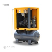 Compresseur d'air à vis lubrifié monophasé à faible bruit 4kw 5hp 10hp monté sur réservoir 5kw Inverter 220v entraîné par courroie rotatif