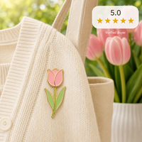 Broche Tulipe Rose 2D en Émail Souple, Bijou Fleur de Tulipe Printemps Pâques, Badges Métalliques en Gros, Épingles en Émail Personnalisées