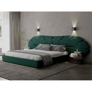 Nieuwste Moderne Luxe Kingsize Breed Hoofdeinde Met Goud Roestvrij Staal Queen Size Stof Slaapkamerbed - Product Image 5