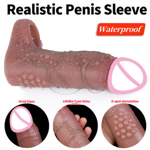 Gute Qualität Penis Ärmel Cock Sleeve Extender Realistische weiche Silikon Ver größerer Penis Ring Vergrößerung Kondom Männlicher Schwanz Sexspielzeug - Product Image 3